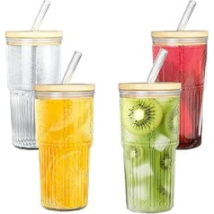 Glasbecher trauks ar dekli un stiklu, 625 ml, für Eiskaffee, Wasser, Smoothie, 4 Stück