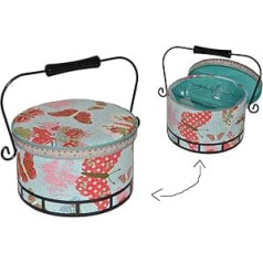 alles-meine.de GmbH 2-Piece Sewing Basket Large Round with Metal Handle Red Butterflies Fabric Sewing Box Sewing Box Colourful Craft Basket