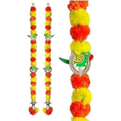 Aditri Creation Set of 2 Yellow & Orange Marigold Flower & Parrot String Wall Hanging Decoration for Home Door Wall Temple for Indian Wedding Festivals Gifting (Size: - 24 Inches / 2 Feet)