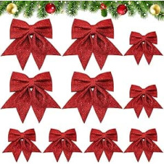 SEPGLITTER Christmas Bows 10 Packs Glitter Red Christmas Bows Large Christmas Tree Bows Sequin Bow Ties Christmas Decoration Ornaments for Home Christmas Party (24 x