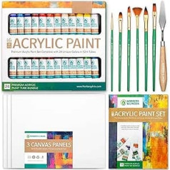 Norberg & Linden LG34 Acrylic Paint Set - Acrylic Paint Set with 24 x Acrylic Paint Tubes, 3 x Canvas, 6 x Brushes & Painting Knives - The Ideal Art Supplies Painter Set for Beginners, Children &