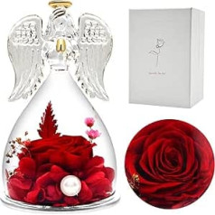 heekim Eternal Rose with Angel Figure, Gifts for Women, Birthday Gift for Women, Gifts for Mum/Grandma, Eternal Rose in Angel Glass Dome, Mother's Day Gifts (Red)