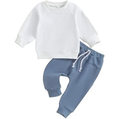 Fabumily Kleinkind Baby Jungen Kleidung 2 stücke Herbst Outfits Langarm Solide Sweatshirt T-Shirt Top Casual Kordelzug Hosen Set (A- White & Blue, 2-3 Years)