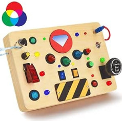 POLKRANE Busy Board with LED Light, Sensory Toy for Toddlers from 1 to 3 Years, Montessori Toy with Toggle Switch, Travel Toy for Learning Activities for Toddlers