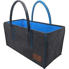 Desen Deluxe Felt Bag, High-Quality Shopping Bag, Chic Beach Bag, Handbag, Newspaper Basket, Felt Basket, Shopping Basket (50 x 34 x 27 cm, Anthracite/Blue Ⅱ)