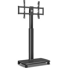 FITUEYES TV Floor Stand with Wooden Shelf TV Stand TV Stand TV Stand TV Stand with Wheels Height Adjustable Swivel for 32 to 70 Inch Flat Screen up to 40 kg Max. VESA 400 x 600