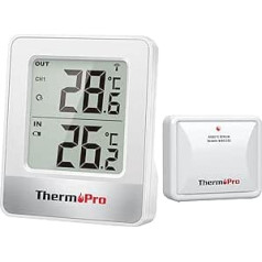 ThermoPro TP200 Wireless Indoor Thermometer for 2 Rooms Room Thermometer with Outdoor Sensor Temperature Meter Thermometer for Indoor Use Outdoor Thermometer for Garden, Animal Hutch, Greenhouse