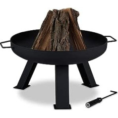 Relaxdays Fire Bowl diametrs 60 cm, komplektā pokers, dārza un iekšpagalma ugunskura bedre, apaļa, tērauda ugunskura grozs, melns, 35 x 73 x 60 cm