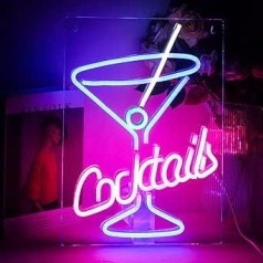 Cocktail Bar Neon Sign Blue Wine Glass LED Neon Sign Pink Neon Sign Martini Glass Neon Light Neon Light Up Sign Acrylic Neon Wall Light for Bar Pub Restaurant Wedding Party Decor