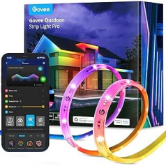 Govee Outdoor LED Strip Pro, 10 m RGBIC LED sloksne ar silti baltu un vēsu baltu, IP65 ūdensizturīgs, darbojas ar Alexa, segmentēta krāsu kontrole āra jumtam, balkons, dārzs, Ziemassvētku dekors