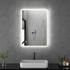 Goezes LED Bathroom Mirror with Lighting 40 x 60 cm Bathroom Mirror 3 Light Colours Dimmable 3000-6500 K Bathroom 60 x 40 cm Rectangular Mirror with Light, Make-up Mirror with Touch Switch