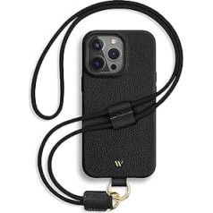 WIIUKA futrālis tālrunim iPhone 13 Pro Max, āda no Vācijas, ādas mobilā tālruņa ķēde, augstākās klases mobilā tālruņa korpuss, ķēdes siksna, melna
