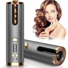 Automatic Curling Iron Wireless Curler Rechargeable USB Curling Iron Curling Machine with LED Display Ceramic Coating and 6 Temperature Settings