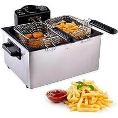 alpina Double Fryer 5L WJ-801 - Deep Fryer with Oil 200 W - Fryer with 3 Baskets - Adjustable Thermostat up to 190 °C - Protected against Overheating - Perfect for Chips or Snacks - Stainless Steel -