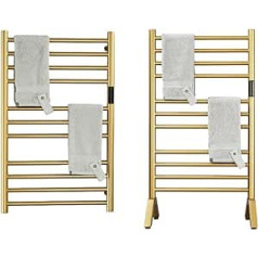 DUDYP Electric Bathroom Radiator, Gold, Freestanding and Wall Mounting, Heated Towel Rail with Timer and LED Display, 11 Bar Plug-in 304 Stainless Steel Towel Radiator