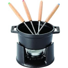 Staub Mini Fondue Set (10 cm, 0,25 L mit mattschwarzer Emaillierung im Inneren des Topfes) schwarz, 13 x 9.9 x 7 cm