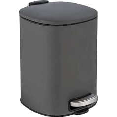 WENKO Alassio Cosmetic Pedal Bin with 5 Litre Volume, High-Quality Bathroom Bin with Easy-Close Soft-Close Mechanism, Made of Painted Steel, 20.5 x 27 x 24.5 cm, Grey