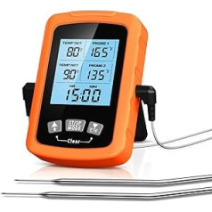 CIRYCASE Digital Meat Thermometer, Quick and Precise Read Oven Thermometer with Two 16.3 cm Stainless Steel Probes, Grill Thermometer with Auto On/Off, Timer & LCD Screen, for Cooking, BBQ, Kitchen