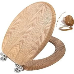 Angel Shield Antibacterial Wooden Toilet Seat with Soft Close and Quick Release Adjustable Hinge Easy to Clean and Assemble for Bathroom 45 x 37 x 5.6 cm (Solid Oak)