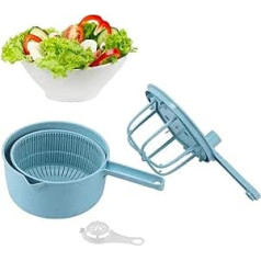 Salad Spinner, Multifunctional Salad Drainer Manual Salad Spinner, Salad Drainer Vegetable Dryer with Long Handle for Washing and Drying Fruits (Blue)