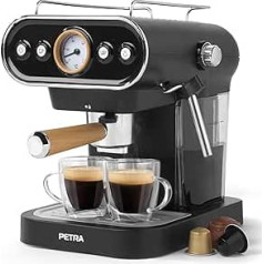 Petra PT5108VDEEU7 3-in-1 1,2 l kafijas automāts — BPA nesaturošs pārtikas presēšanas aparāts ar piena putotāju, piemērots 30/54 mm kapsulām, filtrēta kafija un malta kafija, 1050 W, 19 bar itāļu sūknis