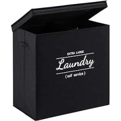 YOUDENOVA Laundry Basket with Lid, Foldable Laundry Baskets, 2 Compartments with 2 Inner Pockets, Laundry Bag, Laundry Basket, 58 x 58 x 35 cm, 118 L, Black