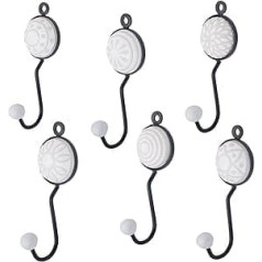 Knober Indigo Ceramic Wall Hooks Coat Hooks Clothes Hooks (01st Mix Set White 6 Pieces)