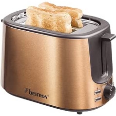 Bestron 1000W Copper Stainless Steel Toaster with 2 Roasting Chambers, Crumb Drawer and Bun Roasting Attachment