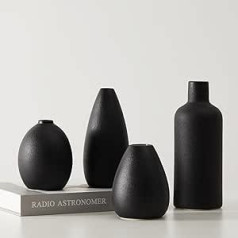 CEMABT Black Ceramic Vase Set of 4 Small Vases for Flowers, Unique Flower Vases for Centrepieces, Decorative Modern Vases for Home Decor Table Entrance (Black)