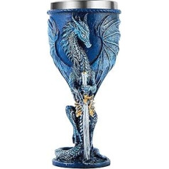 OTARTUDE Viduslaiku zilā pūķa kauss nerūsējošā tērauda Dungeons and Dragons dāvanu kauss vīna kauss 210ml (Blue Sword Dragon)