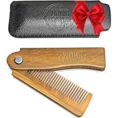 Foldable Beard Comb Men for Men with Case - Natural Butterfly Comb with Gift Box - Green Sandalwood Comb for Grooming & Combing Hair, Beards & Moustaches Viking Revolution