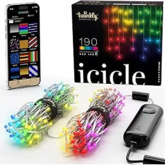 Twinkly Icicle App kontrolētas LED lāstekas virknes gaismas ar 190 RGB (16 miljoniem krāsu) gaismas diodēm Caurspīdīgs kabelis Inteliģents apgaismojuma dekors lietošanai iekštelpās un ārā