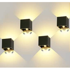 Kingwei 4 x LED sienas gaisma āra 12 W ar kustības sensoru āra lampa IP65 āra sienas gaisma silta balta 3000 K sienas lampa ar regulējamu staru leņķi sienas apgaismojums melns