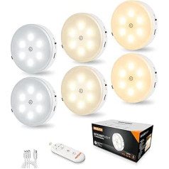 6 paka bezvadu LED Puck Light ar tālvadības pulti, 3 krāsu temperatūras, regulējams skapim, skapis, uzlādējams, bāram, gaitenī, kāpnēm, virtuvei