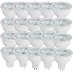 OUGEER Pack of 20 MR16 LED Bulbs, 6 W LED GU5.3, Equivalent to 60 W MR16 Halogen Bulb, Warm White, 3000 K MR16 LED Spotlight, GU5.3, 600 Lumens, Non-Dimmable, AC/DC 12 V