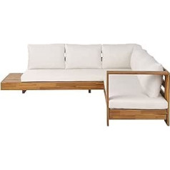 Marettimo Lounge Set Acacia Wood Light Brown 5-Seater Cushions Cream White Modern