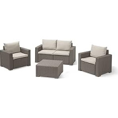 Allibert by Keter California Garden Lounge Set Consisting of 2 Armchairs, 1 Sofa for Two People and 1 Side Table Including Seat and Back Cushion Round Rattan Look Great Combination for 4 People