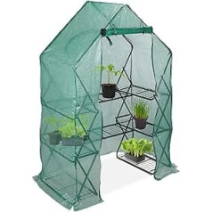 Relaxdays Foil Greenhouse, Walk-In, Balcony & Garden, Foldable Propagation Shelf, Cold Frame with Shelf, HBT 195 x 138 x 72 cm, Green