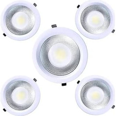 JANDEI 30 W padziļināts COB LED lejupējais apgaismojums apaļš, balts alumīnija rāmja prožektors 213x50mm (200 mm uzstādīšanas caurums) 2700 lūmeni IP44 dabiskā gaisma 4200K — 5 vienības