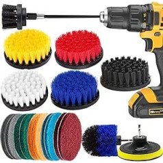 Vonderso Drill Brush and Scrub Pads, 20 Piece Long Reach Set for Bathroom, Shower, Carpet Cleaning, Grout Scrubbing and Tile Cleaning