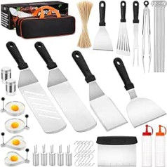 CEKEE Grillzubehör-Set, 141-teilig, flache Oberseite, für Blackstone und Campingkoch, Spatel, Schaber, Grill-Reinigungsset, Tragetasche für Hibachi-Grill, Männer Outdoor BBQ mit Fleischinjektor