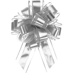 uxcell 12 Stück 22,9 cm extra große Schleife, metallische Geschenkschleifen, Organza, silberfarben, für Hochzeitskörbe, Geschenke, Weihnachtsfeier