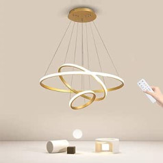 56 W LED Pendant Light, Creative LED Chandelier, Dimmable 3000 K - 6000 K, with Memory Function, 3 Rings Diameter 20 + 40 + 60 cm, Modern Pendant Lights for Dining Room, Living Room, Office, Kitchen