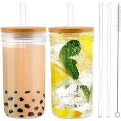 22oz Borosilicate Glass Tumbler with Lids and Straws, 22oz Tumblers, Reusable Clear Cups for Smoothie, Juice, Milk, Boba Tea, Homemade Drinks