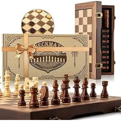 Wooden Chess Game, MBUAFYA Large Chess Board Tournament 30 cm High Quality Portable 2-in-1 Chess Game Lady Board Game Magnetic Foldable Travel Chess Game for Adults Children