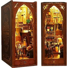 Book Nook Kit DIY Dollhouse Wood, MOJINO miniatūras mājas komplekts Grāmatu stūra miniatūra komplekts pieaugušajiem, pusaudžiem, 3D koka puzles grāmatu skapja ieliktņu komplekti ar sensora LED gaismu