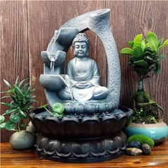 30cm Buddha Table Waterfall Fountain Fengshui Meditation Relaxing Indoor Decoration Waterfall Kit with Circular Water Flow for Home Office Bedroom Decoration Grey (Grey 1)