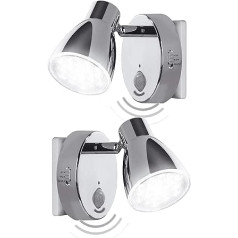 Trango Milo 2635-028 Chrome LED Sensor Night Light with Motion Sensor and Automatic Function Security Light 230 V Socket Light, Wall Light, Orientation Light, Night Lamp, Socket Light Set of 2