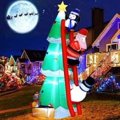 XXL Inflatable Christmas Tree with Cute Penguin, Santa, Snowman and Small Mouse, Inflatable Christmas Decoration for Outdoor Use with LED Lighting 210 cm