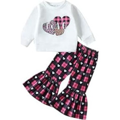 GADXE Strickjacke 140 Mädchen Kleinkind Mädchen Valentinstag Langarm Plaid Herzen Bedruckt T Shirt Pullover Tops Schlaghosen Hosen Kinder Outfits Mädchen Kleidung Baby (White, 3-4 Years)